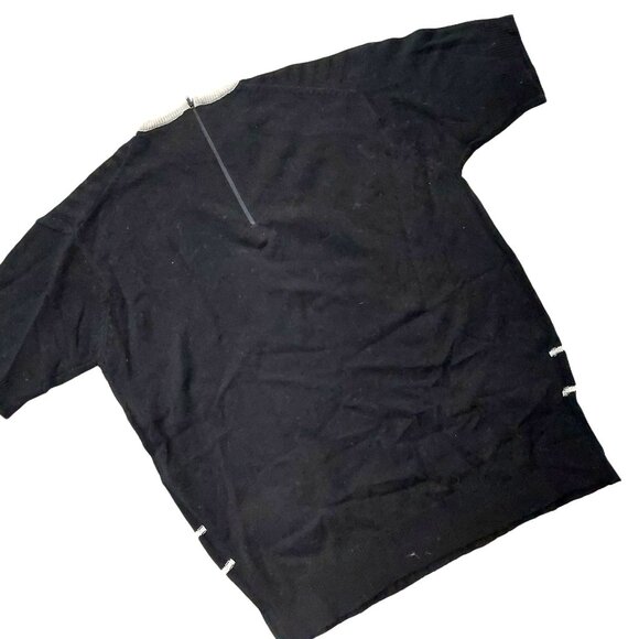 Vintage 1940s-1950s Black & White Ribbed Crewneck Short Sleeve Knit Sweater Top - Picture 6 of 7